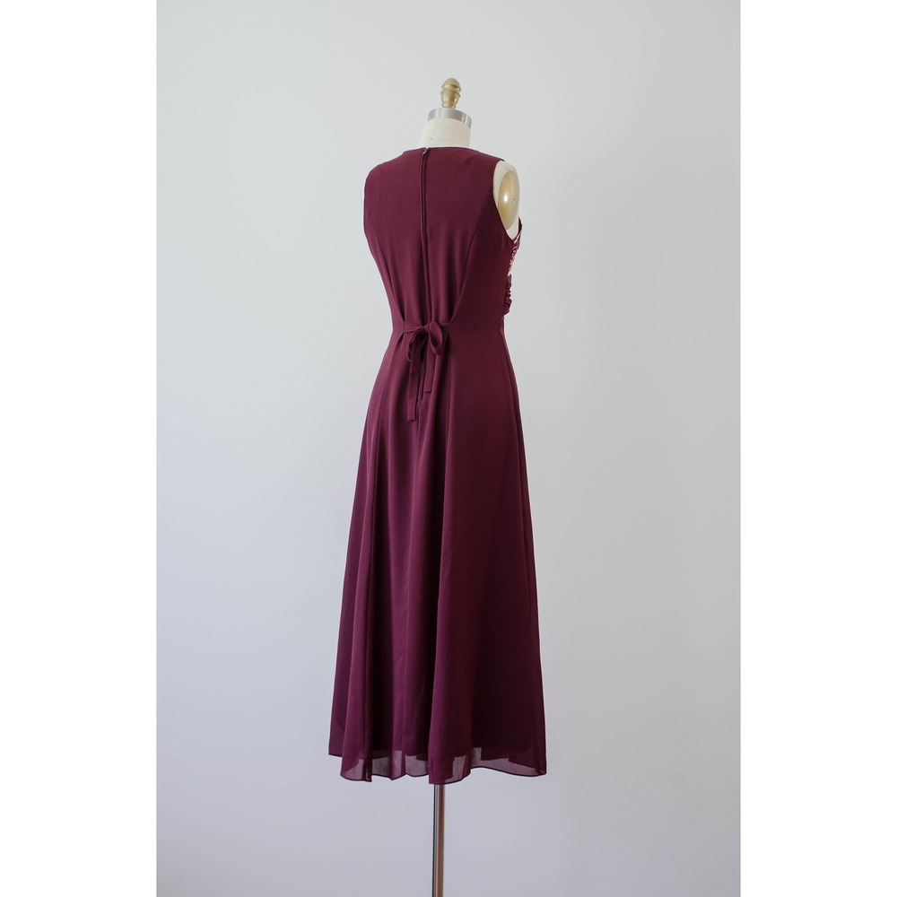 90s y2k vintage dark red‎ burgundy gold embroidered bridesmaid dress gown - Picture 9 of 9